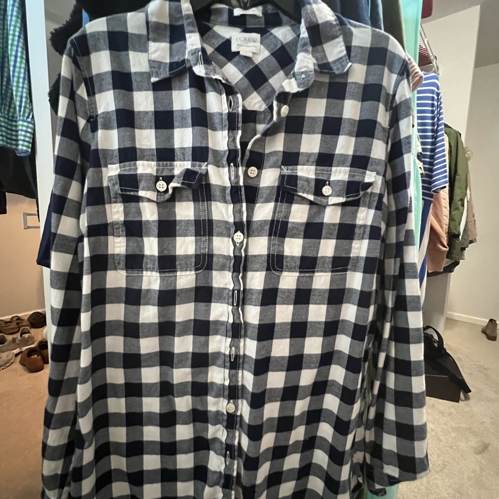 J. Crew Navy and White Plaid Shirt
